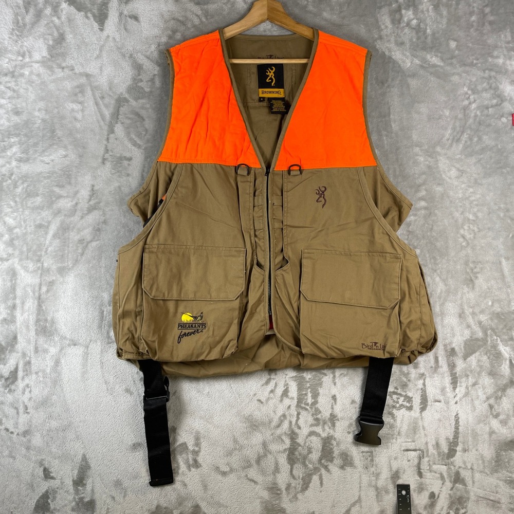 Browning Hunting Vest Mens XL Tan Orange Bird N Lite Pheasants Forever Hunting
